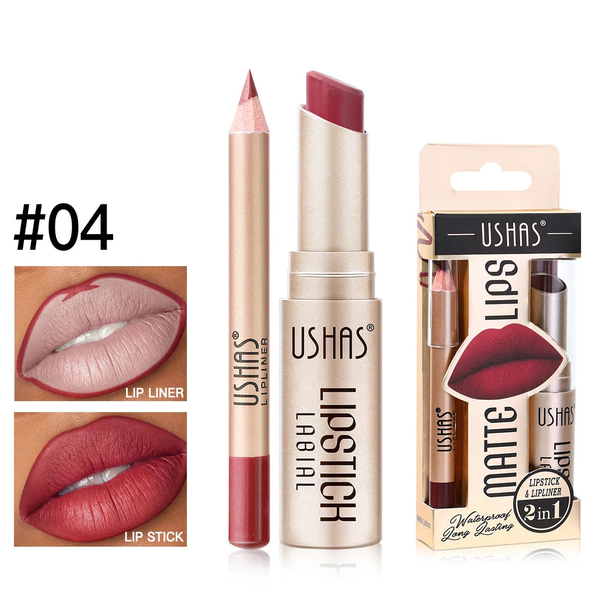 USHAS 12-Color Matte Lipstick & Lip Liner Set – Waterproof