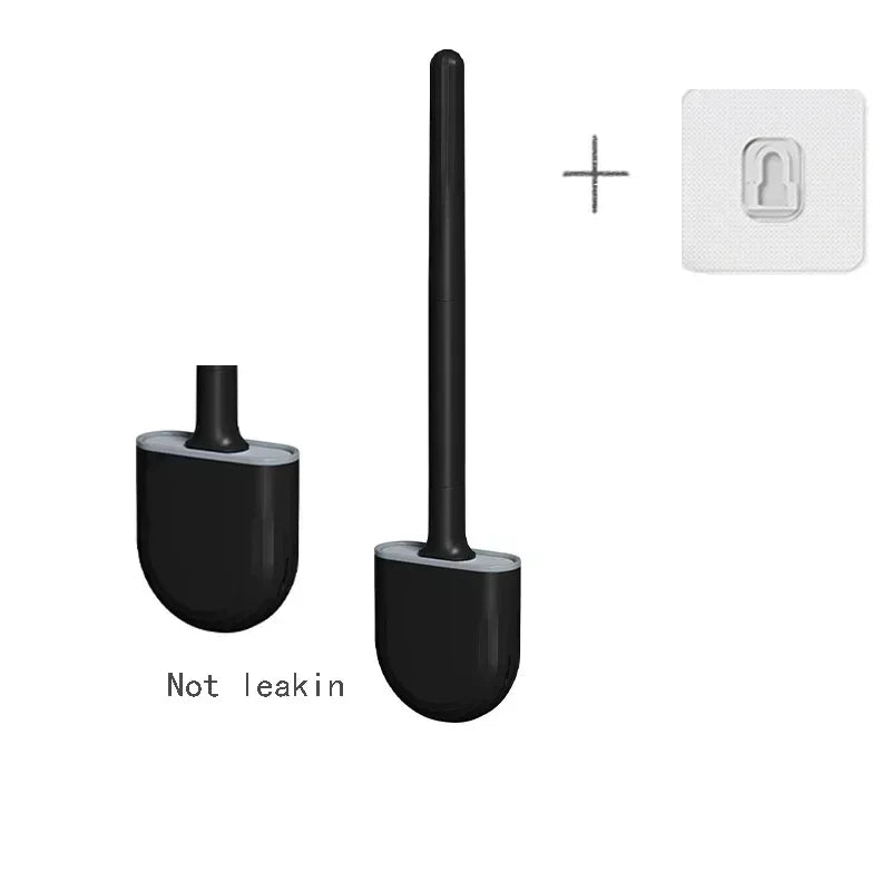 Silicone Toilet Brush & Wall-Mount Holder Set | Flexible Flat Head