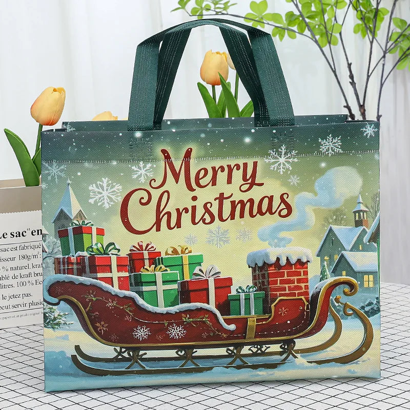 Christmas Snowman & Santa Non-Woven Gift Bag | Holiday Tote