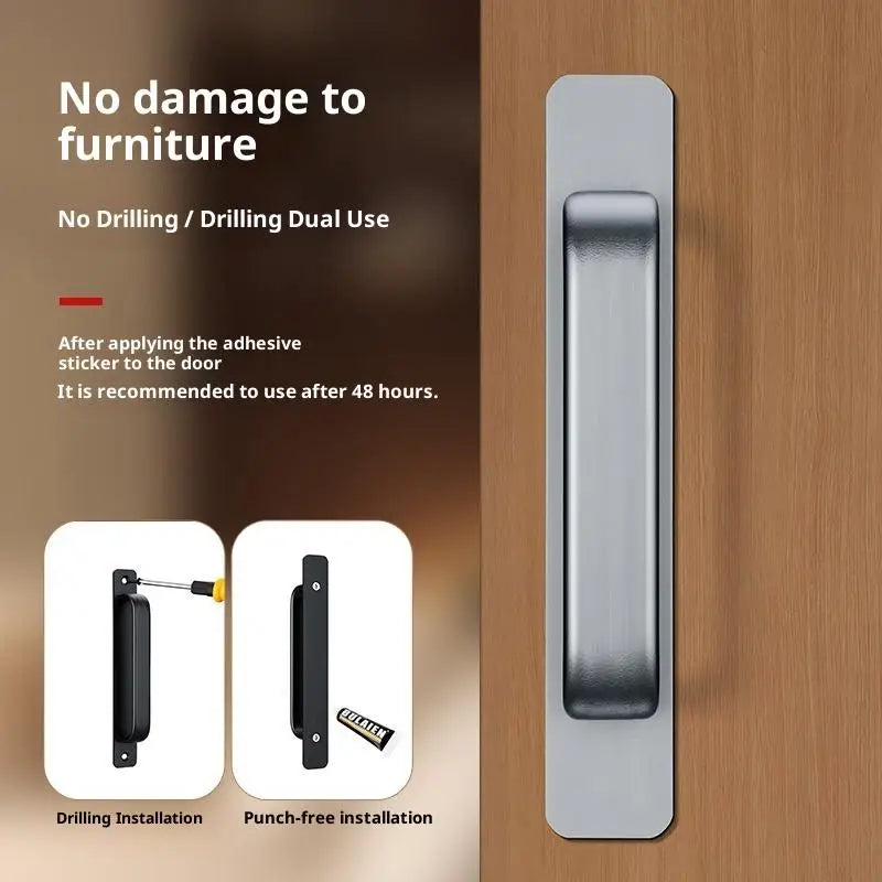Aluminum Alloy Drill-free Handle Glass Sliding Door Window Drawer Wardrobe Push-pull Bathroom Sticker Door Handles Peaceful Pleasures Health and Wellness