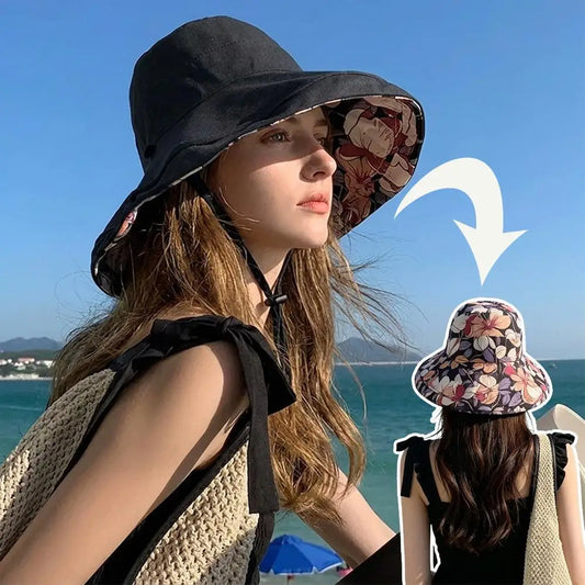Women's Reversible Floral Bucket Hat | Wide Brim UV Sun Hat Wide Brim Bucket Hat Peaceful Pleasures Health and Wellness