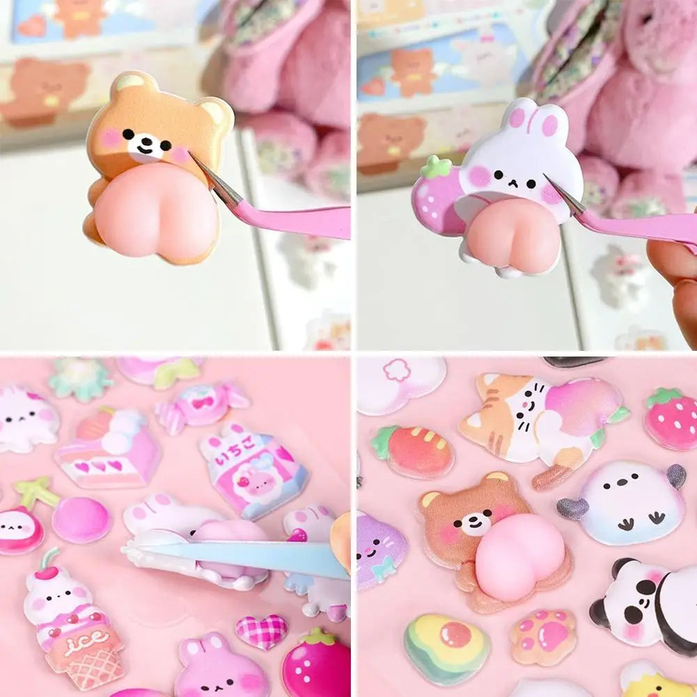 3D Soft Cute Cartoon Animal Butt Sticker - Pinch Music Decompression DIY Mobile Phone Decoration Kids Funny Adhesive Accessory Peaceful Pleasures Health and Wellness