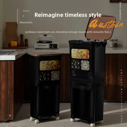 Vintage-Style Kitchen Trash Bin - Large Capacity, No Bending, Double Layer Wet/Dry Separation, Home Essential Peaceful Pleasures Health and Wellness