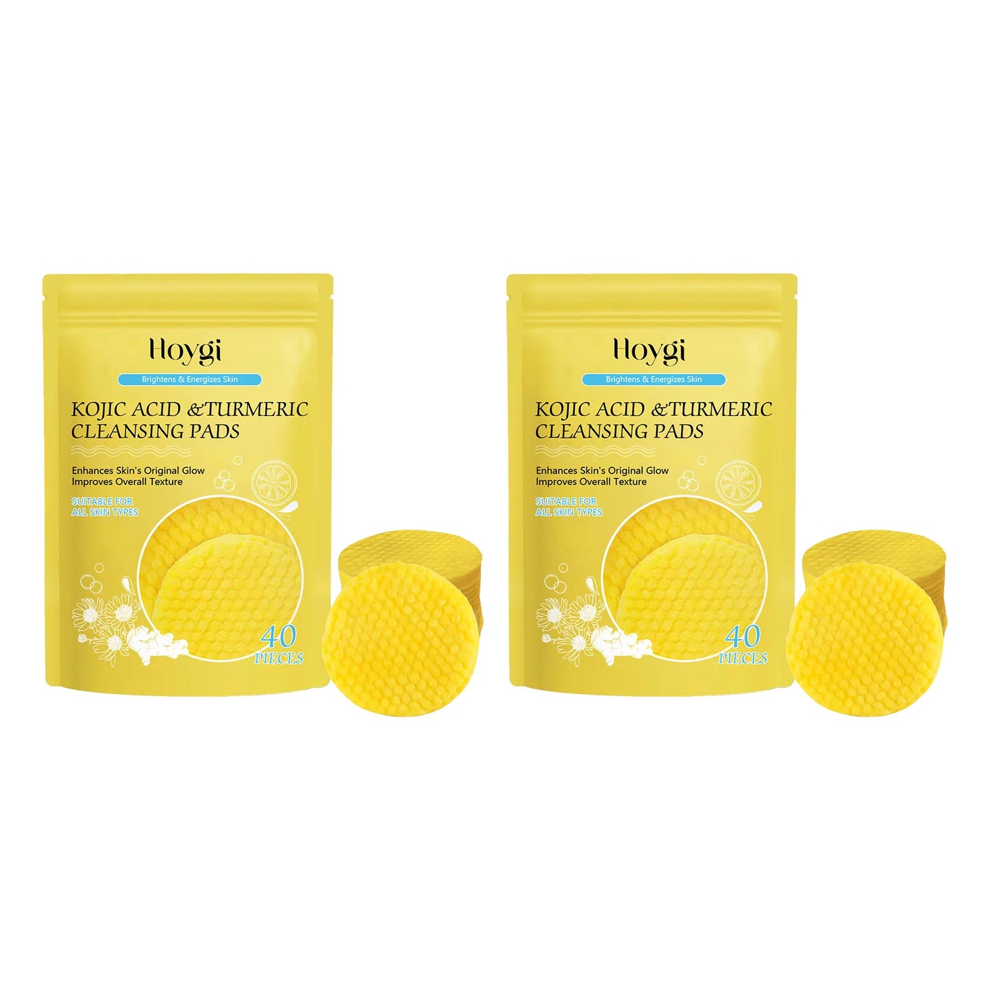 Turmeric Kojic Acid Cleansing Pad Exfoliating Oil Control Blackhead Removal Shrink Pore Brightening Smooth Facial Washing Sponge Peaceful Pleasures Health and Wellness 80pcs in Bag