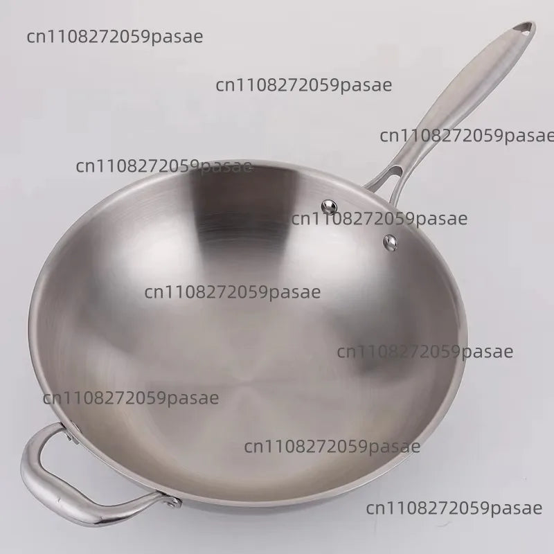 32cm Triply Stainless Steel Non-Stick Wok Pan with Glass Lid