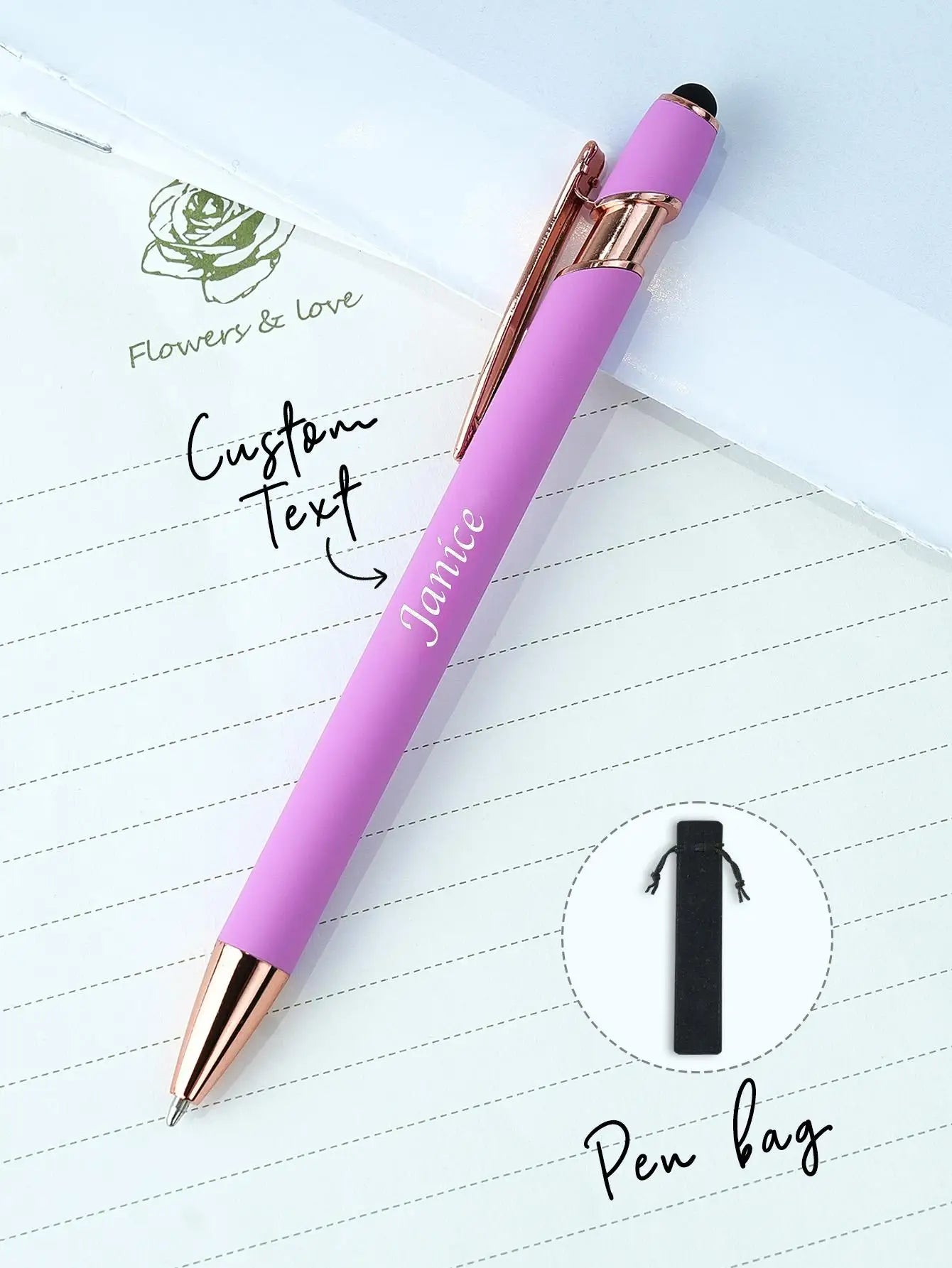 Custom Name Ballpoint Pen Personalized Engraved Stylus Soft Touch 10 Colors Gift For Coupes Teacher Student Back To School Peaceful Pleasures Health and Wellness