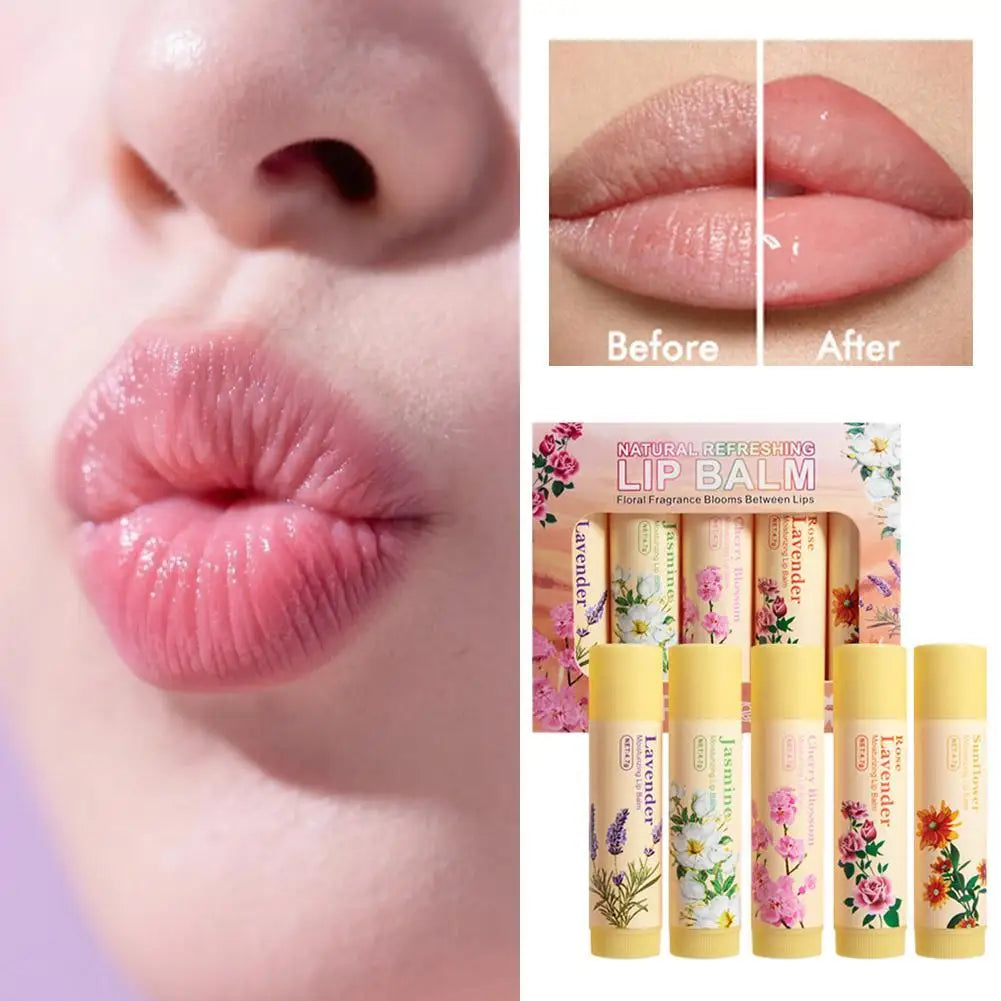 Eelhoe 5-Piece Flower Flavor Lip Balm Set – Hydrating & Nourishing