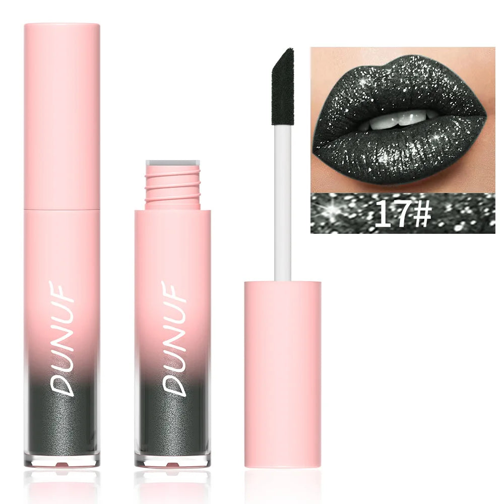 DUNUF Glitter Lip Gloss 18 Colors | Diamond Shimmer Liquid Lipstick