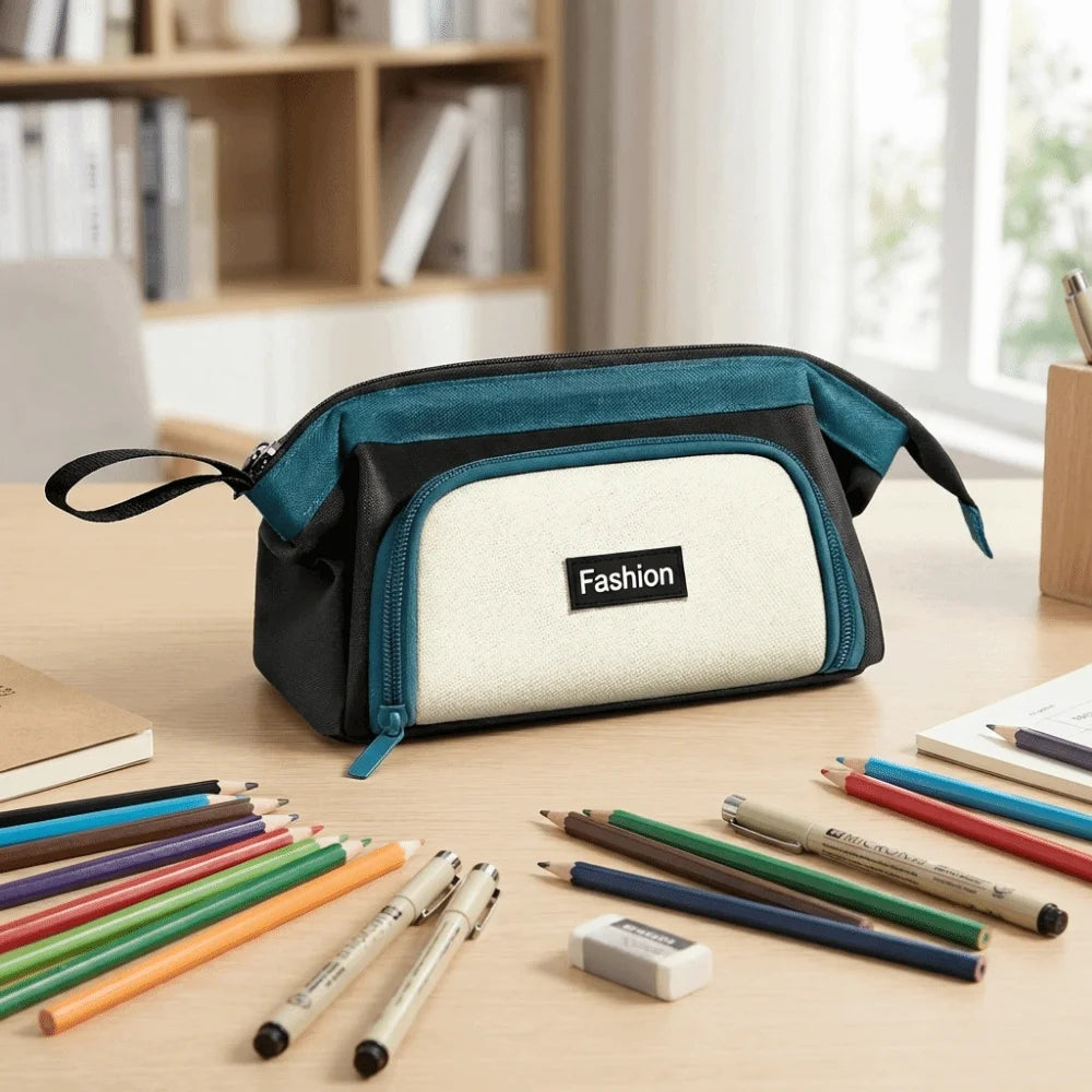 Creative Zippered Pencil Case Oxford Fabric Large Capacity Pencil Storage Bag with Handle Durable Multi-Compartment Pen Box Peaceful Pleasures Health and Wellness