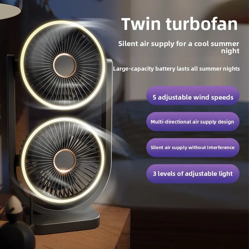 Double-Head USB Desktop Fan – 5-Speed Remote | Office & Camping
