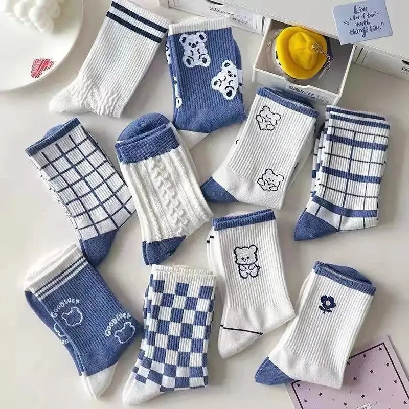 Women's Socks Warm Socks In Autumn and Winter Blue Socks Students High-top Striped Checkered Sports Stockings Peaceful Pleasures Health and Wellness