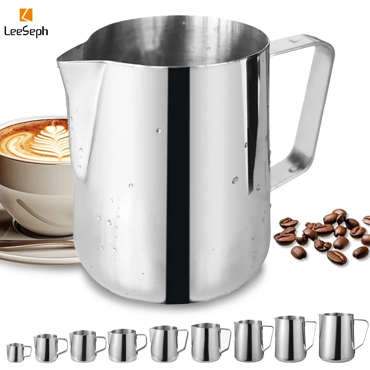 Leeseph Stainless Steel Milk Frothing Pitcher with Drip Resistant Spout, Latte Art Pitcher for Cappuccino Espresso Barista&Home Peaceful Pleasures Health and Wellness