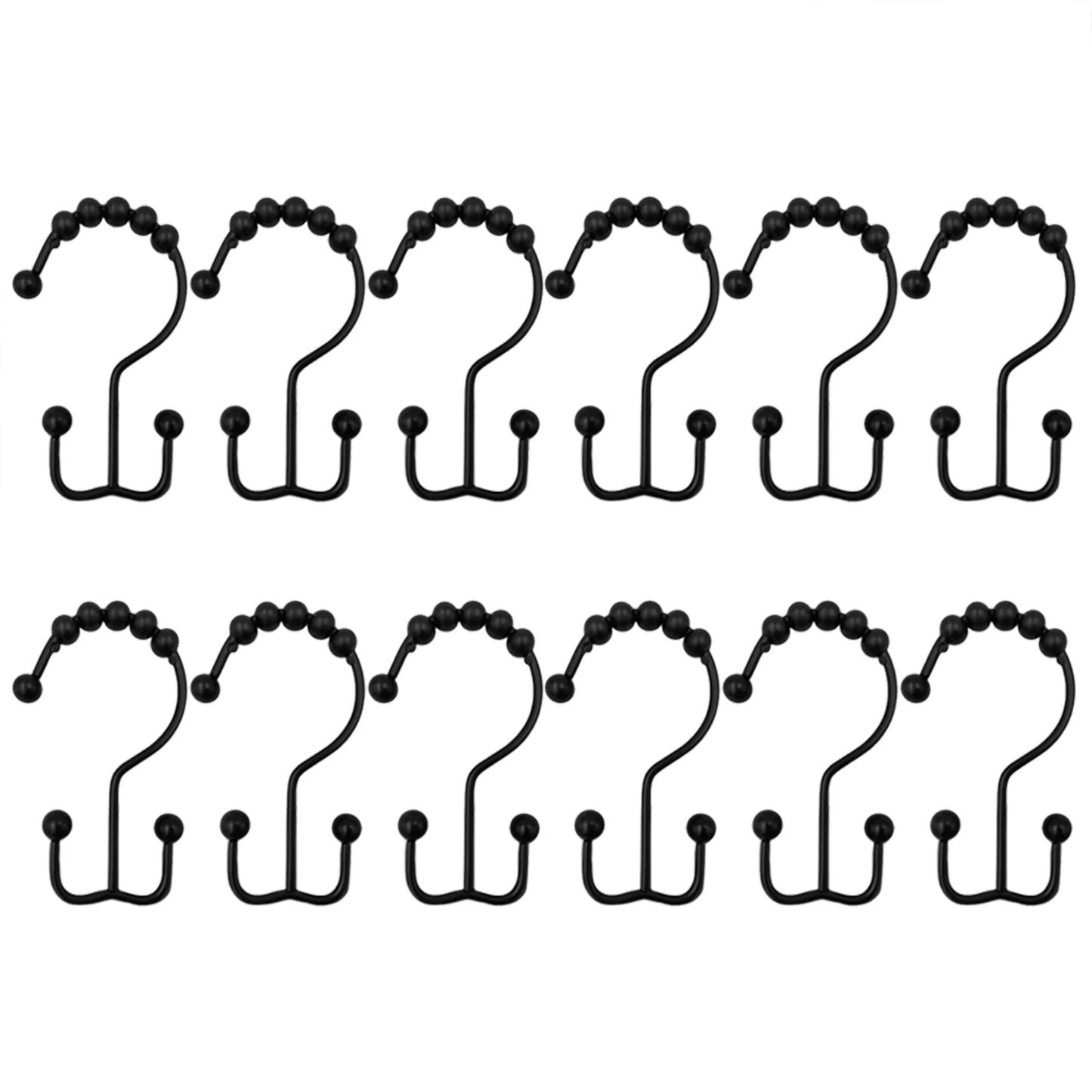 12pcs Metal Double Sided Shower Hooks Glides Rollers Multipurpose Rustproof Shower Curtain Rings For Shower Liner Curtain Rods Peaceful Pleasures Health and Wellness Black As Shown