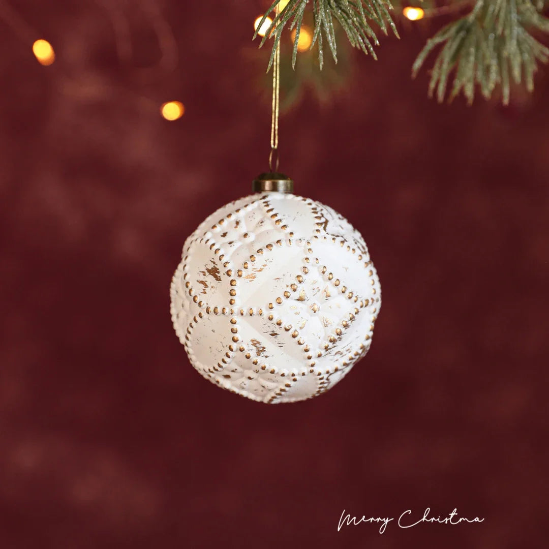 White Gold Matte Christmas Ball Ornament | Snowflake Pendant