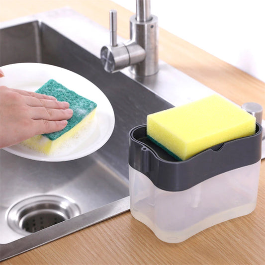 Kitchen Style Automatic Liquid Dispenser Dishwashing Brush Pot Tool Soap Dispenser with Press Cleaning Pot Brush Peaceful Pleasures Health and Wellness