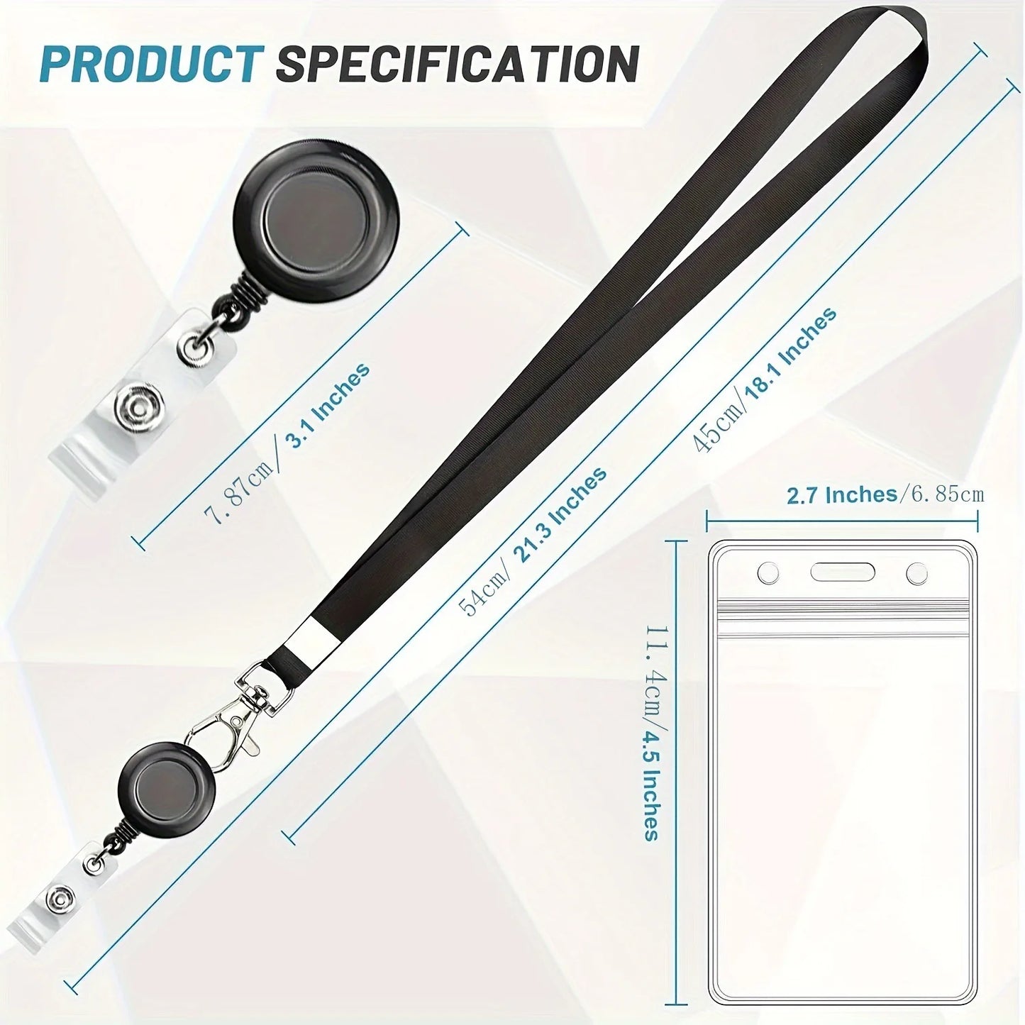 Bview Art PVC ID Card Holder Black Retractable Lanyard Snap Hook