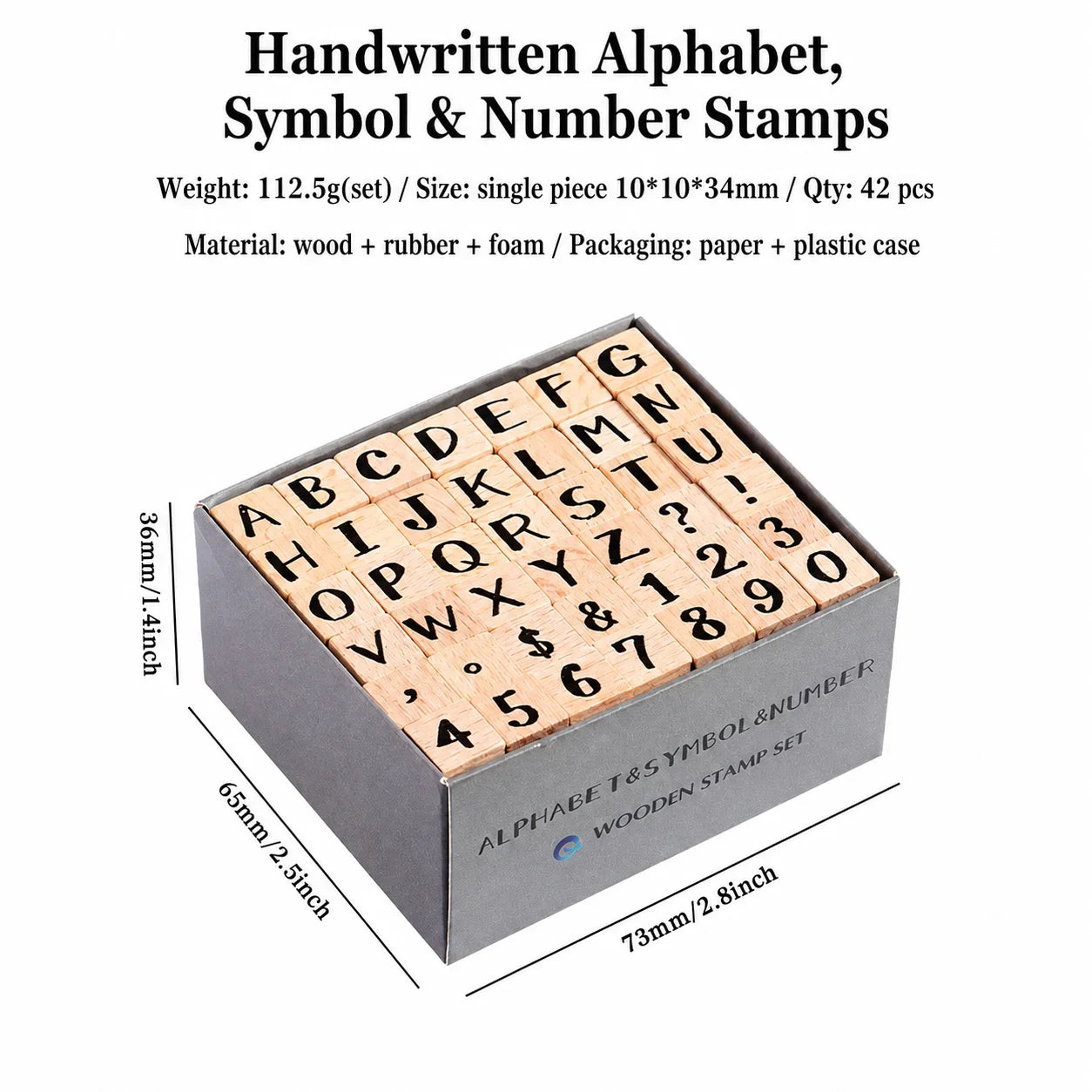 42-Piece Beech Wood Stamp Set – Letters, Numbers & Symbols