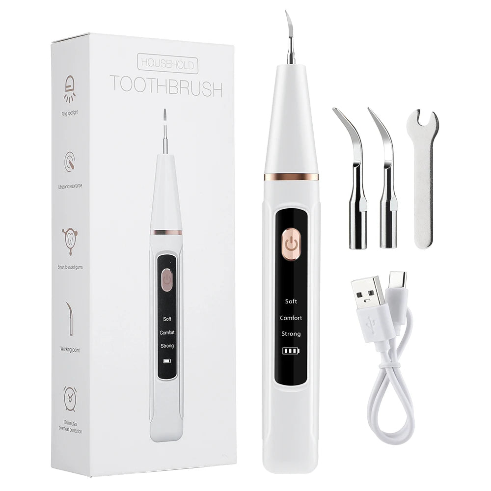Pro Electric Tartar Remover Ultrasonic Home Dental Scaler 3 Mode Teeth Cleaner for Plaque Calculus Stains Removal Oral Care Tool Peaceful Pleasures Health and Wellness WHITE