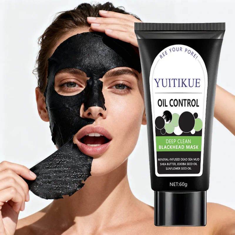 YUITIKUE Blackhead Mask 60g - Bamboo Charcoal & Dead Sea Mud, Deep Cleanse Pores, Oil Control, Peel-off Black Mask, Easy to Use Peaceful Pleasures Health and Wellness