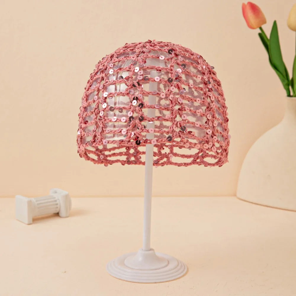 Bohemian Crochet Sequin Knit Beanie Hat | Spring Summer Crochet Knit Beanie Peaceful Pleasures Health and Wellness Pink