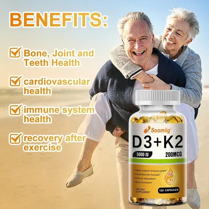 Vitamin D3 5000IU + K2 MK-7 200mcg Capsules | Bone & Immune