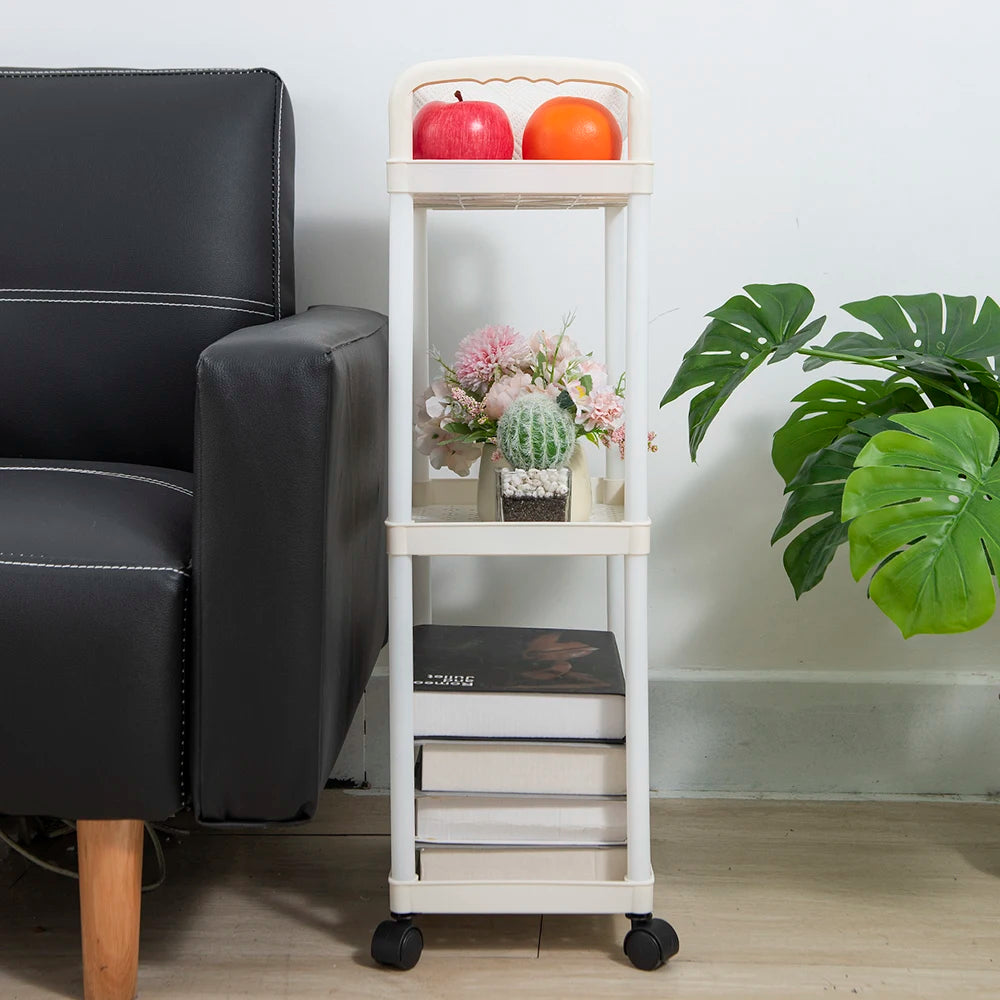 3-4 Layers Of White Simple Plastic Splicing Receiving Rack, Bathroom Light Small Item Storage Trolley, Floor Standing Storage Ra Peaceful Pleasures Health and Wellness