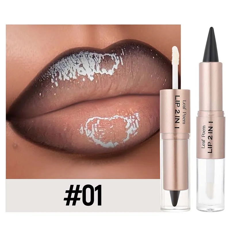 2-in-1 Brown Matte Lip Liner & Lip Gloss Pencil | Waterproof