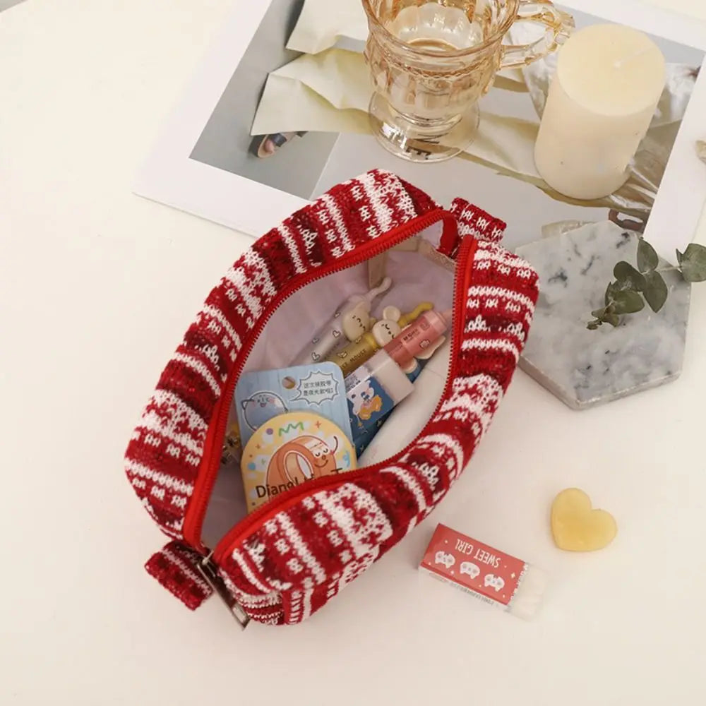 Knitted Fabric Christmas Cosmetics Storage Bag Dirt-proof Girl Heart Christmas Pencil Case Large Capacity Kawaii Peaceful Pleasures Health and Wellness