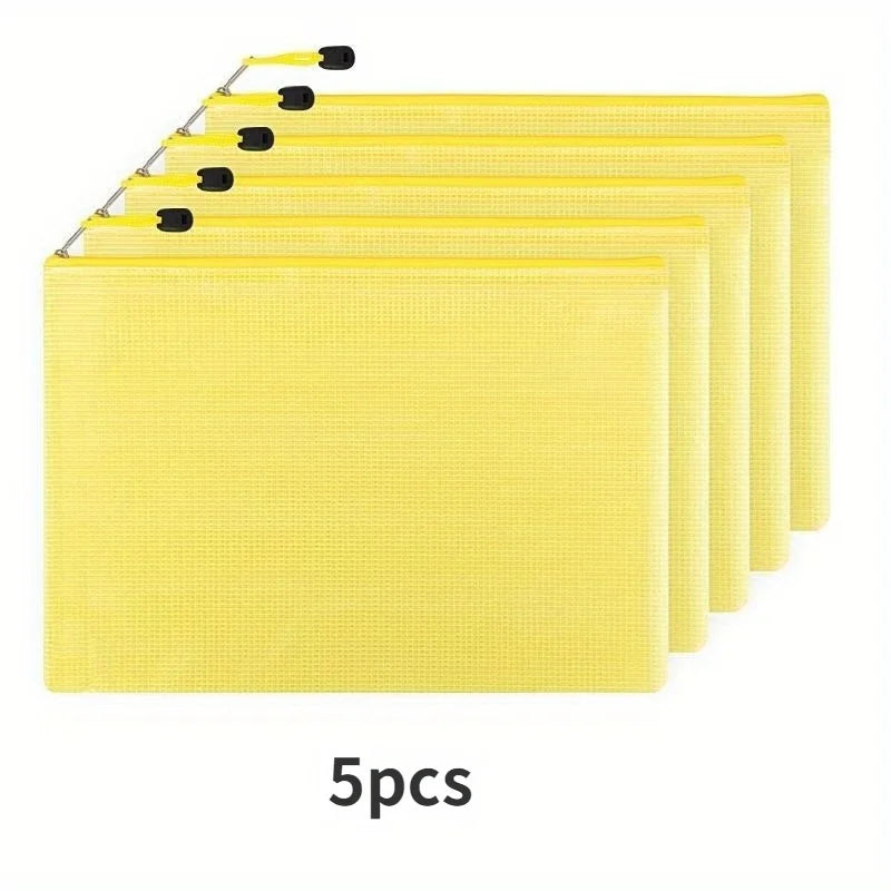 5-Pack A4 Zipper File Bags – Clear PVC Large Capacity Organizer