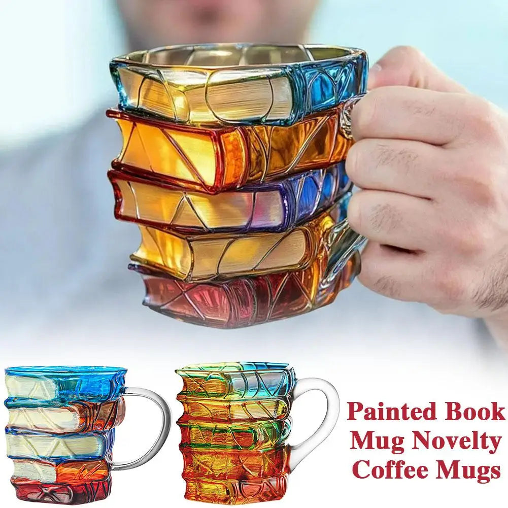 3D Painted Book Stack Coffee Mug – Unique Gift for Book Lovers Peaceful Pleasures Health and Wellness