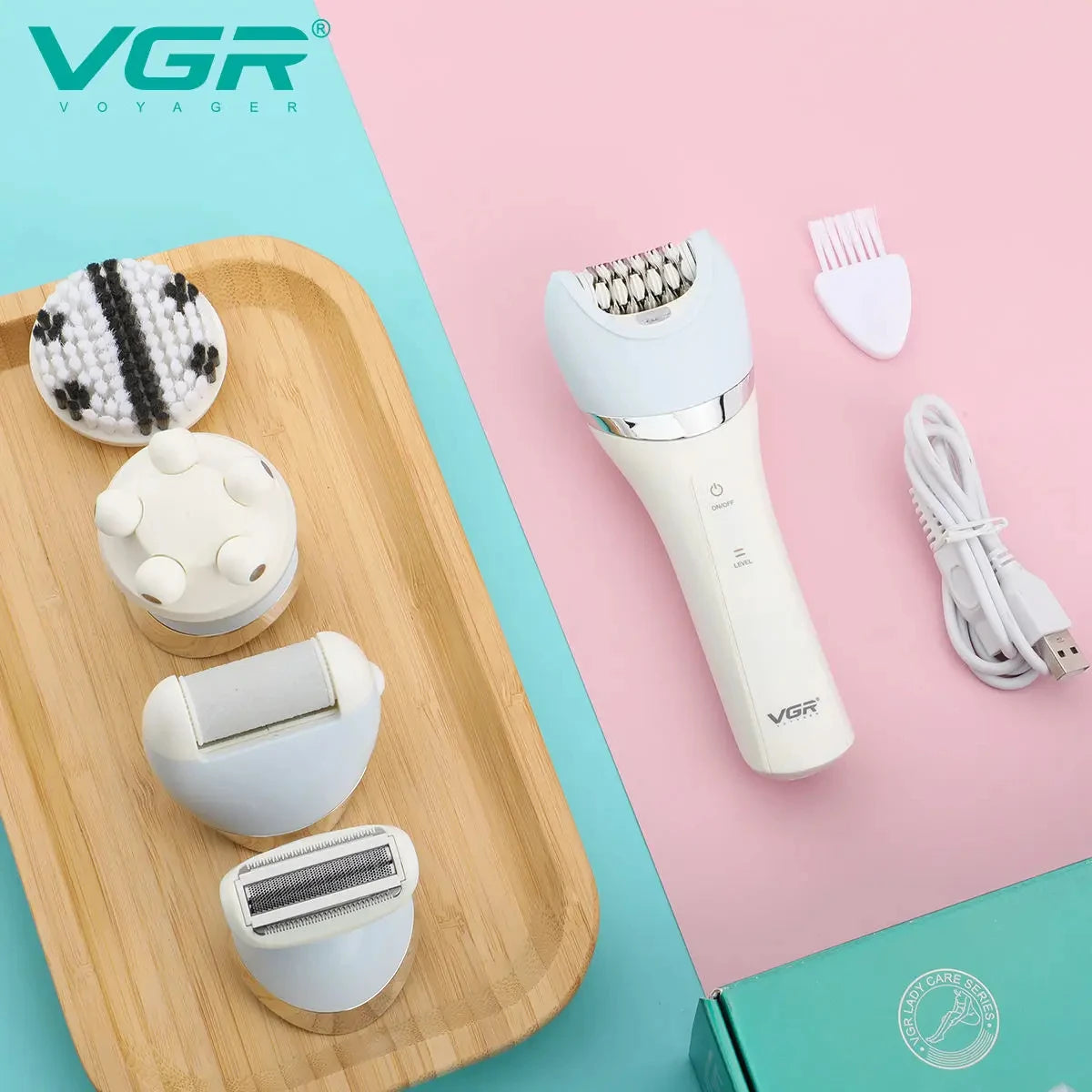 VGR IPX4 Waterproof Five in One Beauty Set Electric Women's Hair Removal Knife Floater Rechargeable Foot Scar Removal Set V-703 Peaceful Pleasures Health and Wellness
