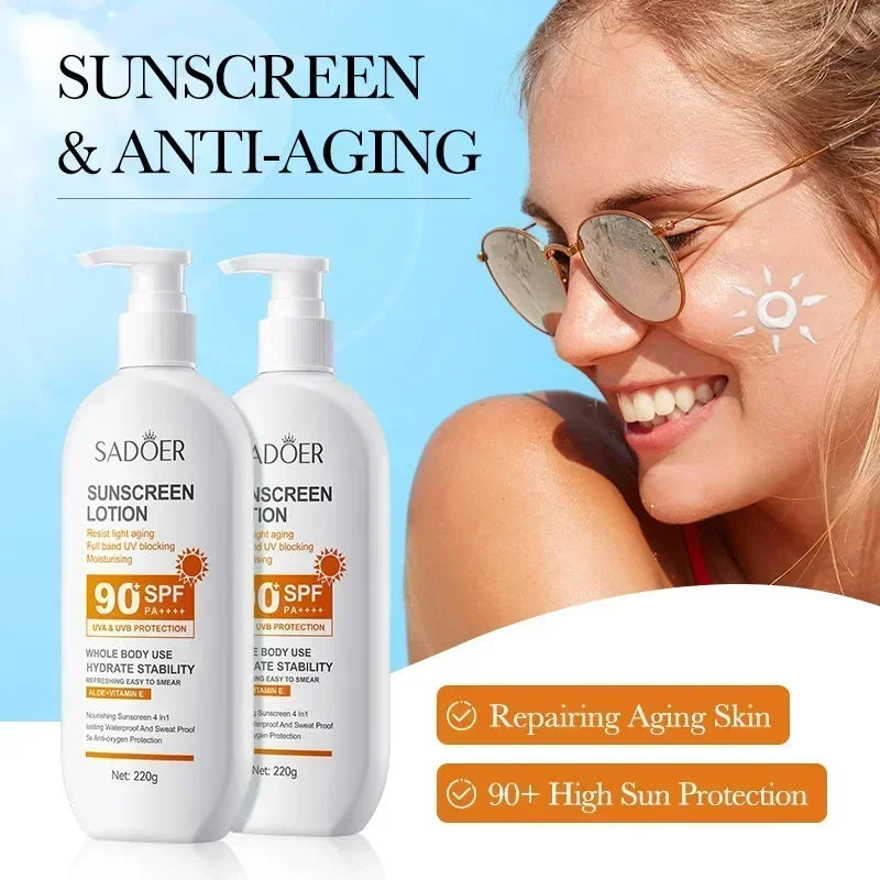 SPF90+ sunscreen, UV protection, whitening sunscreen, moisturizing, whitening, facial and body sunscreen, skin care, anti-aging Peaceful Pleasures Health and Wellness