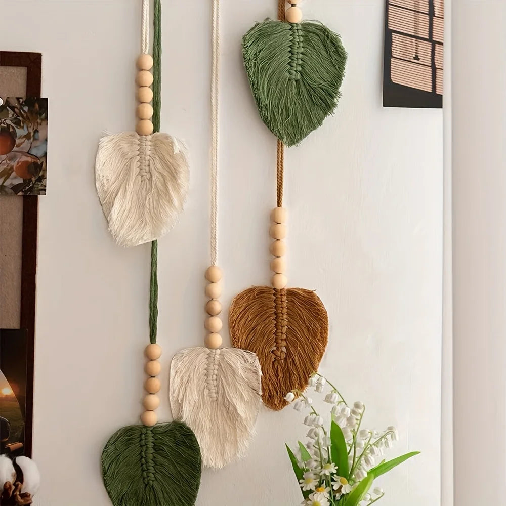 Handmade Macramé Woven Leaf Wall Hanging | Boho Tapestry Decor Macramé Wall Hanging Peaceful Pleasures Health and Wellness