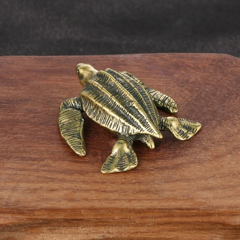 Solid Brass Turtle Mini Ornament Statue Tea Pet Crafts Desktop Animal