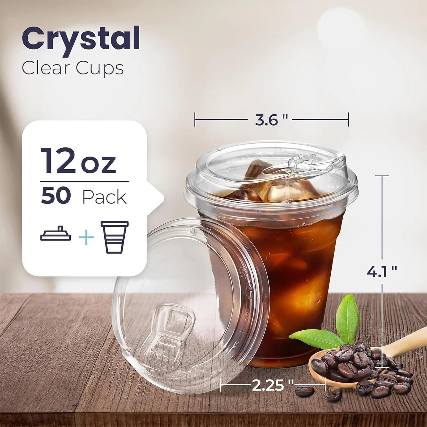 12OZ Clear Plastic Cups with Lids To Go Crystal Clear Disposable Plastic Cups with Straw for Iced Coffee Smoothies Soda Lemonade Peaceful Pleasures Health and Wellness