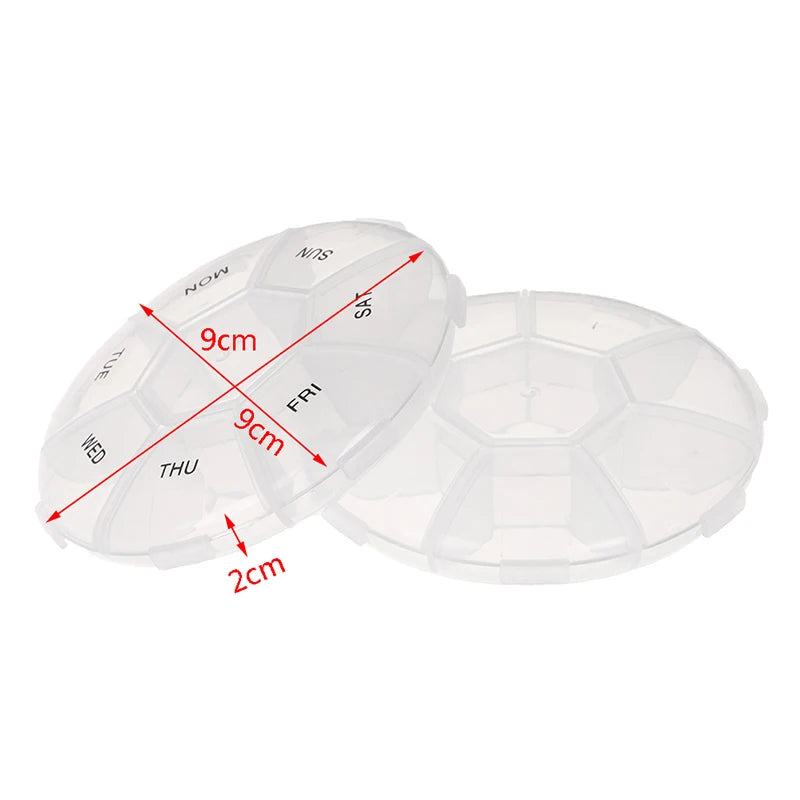 Circular Pill Box 7 Slots Round Daily Weekly Tablet Pill Case Splitter Medicine Peaceful Pleasures Health and Wellness