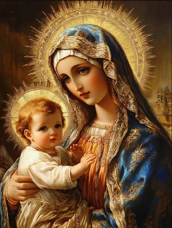 Sacred Heart Jesus & Virgin Mary Canvas Wall Art | Religious Print