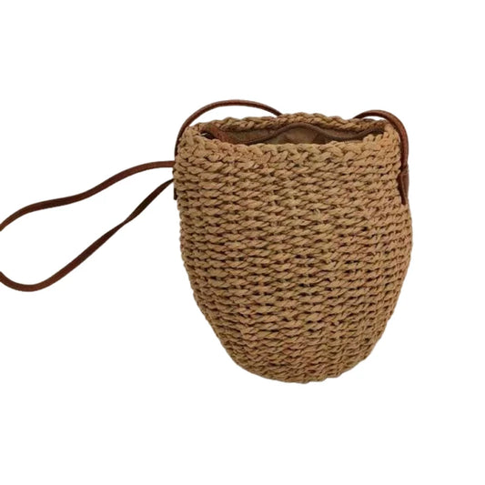 Handwoven Straw Bucket Bag For Women Vintage Style Natural Wicker Crossbody Shoulder Bag With Adjustable Strap Peaceful Pleasures Health and Wellness Khaki