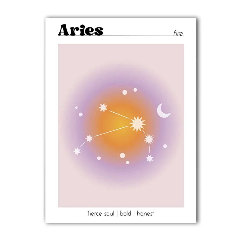 12 Zodiac Constellation Canvas Wall Art | Aura Gradient Poster