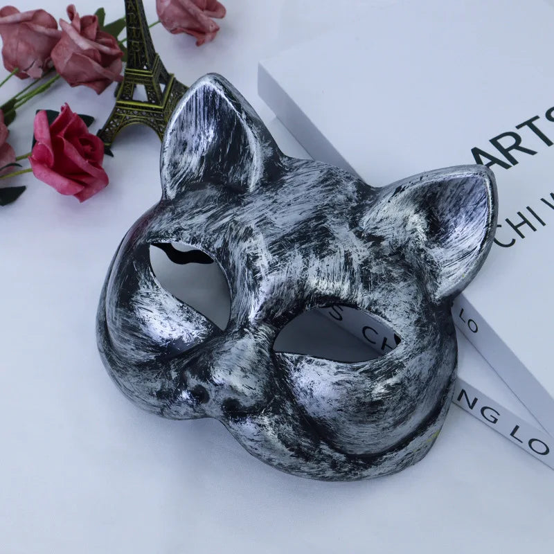 Vintage Cat Half Face Mask | PVC Masquerade Costume Prop