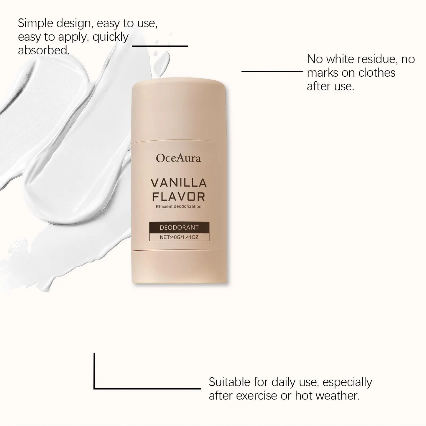 OceAura Vanilla Natural Deodorant Stick – Antiperspirant 40g