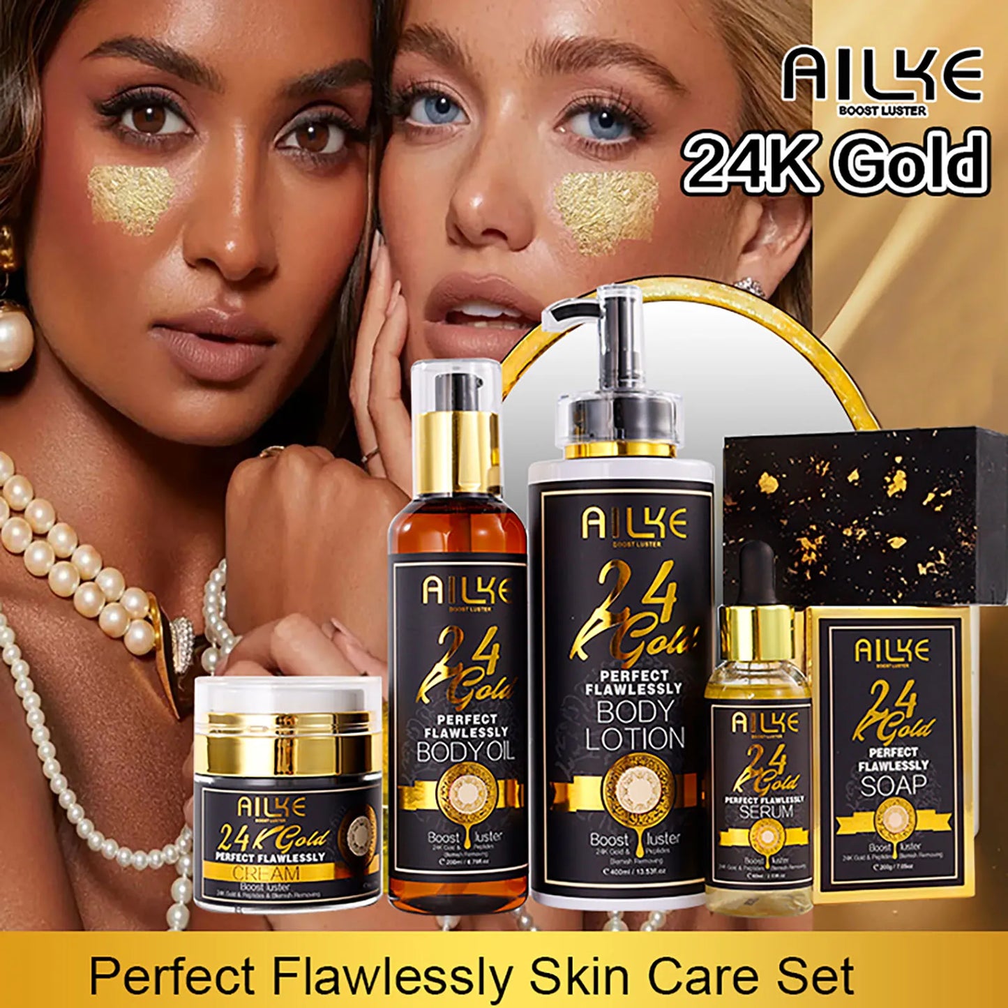 AILKE 24K Gold Skin Care Set – Brighten & Moisturize All Skin