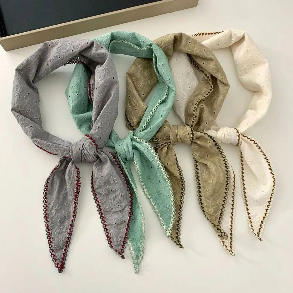 Embroidered Flower Cotton Scarf – Vintage Triangle Hair & Neck