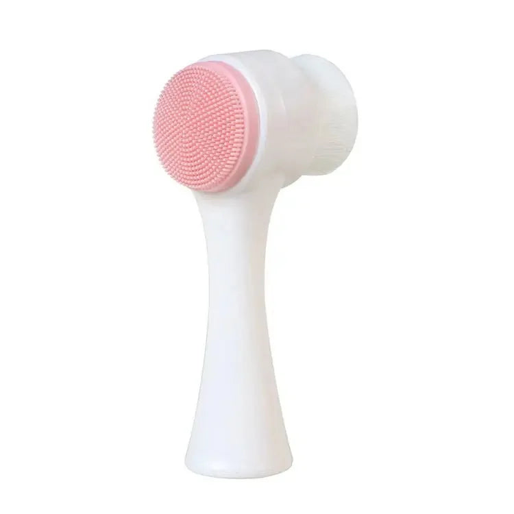 3D Double Silicone Facial Cleansing Brush Manual Massage Facial Brush Soft Bristles Exfoliator Double Sided Face Wash Brush Peaceful Pleasures Health and Wellness Pink