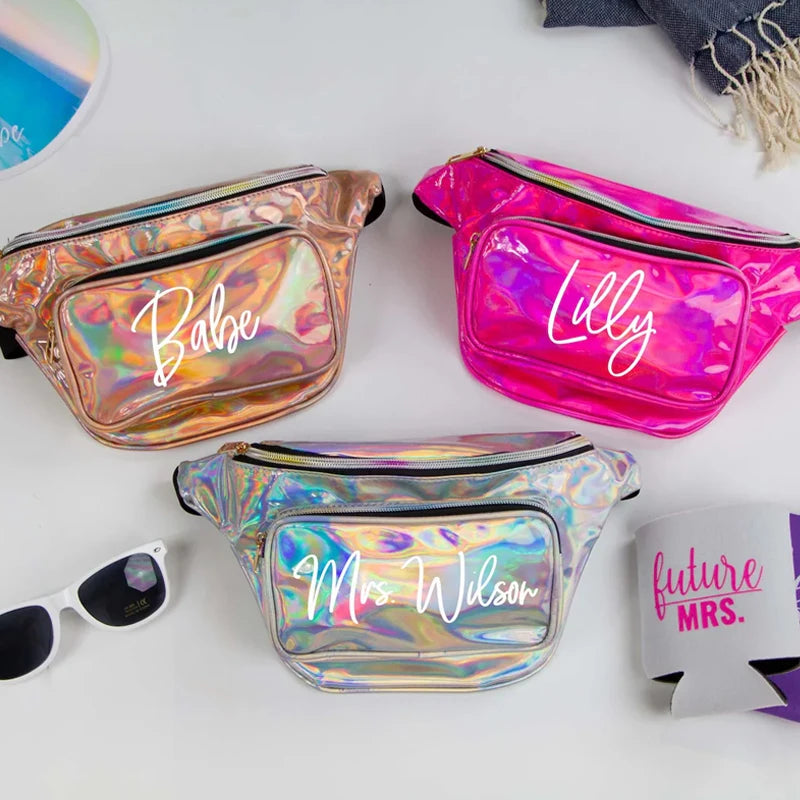 Shiny Laser Fanny Pack – Bachelorette & Wedding Waist Bag Holographic Waist Bag Peaceful Pleasures Health and Wellness