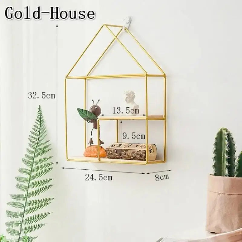 Black Gold Nordic Wall Shelf Metal Iron Storage Rack Multi Shape DIY
