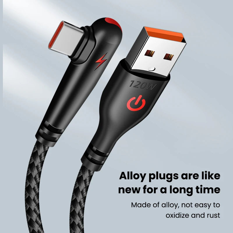 120W 90 Degree USB Type C Cable Fast Charging Elbow Design Nylon Braided Data Sync Cord For Samsung Xiaomi Huawei Gaming Phone Peaceful Pleasures Health and Wellness