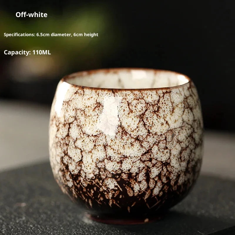 New Ceramic Kung Fu Tea Set with Kiln Transformation, Single Cup Tianmu Glaze, Main Tea Tasting Cup, Egg Shaped Small Tea Bowl Peaceful Pleasures Health and Wellness 10 110ML