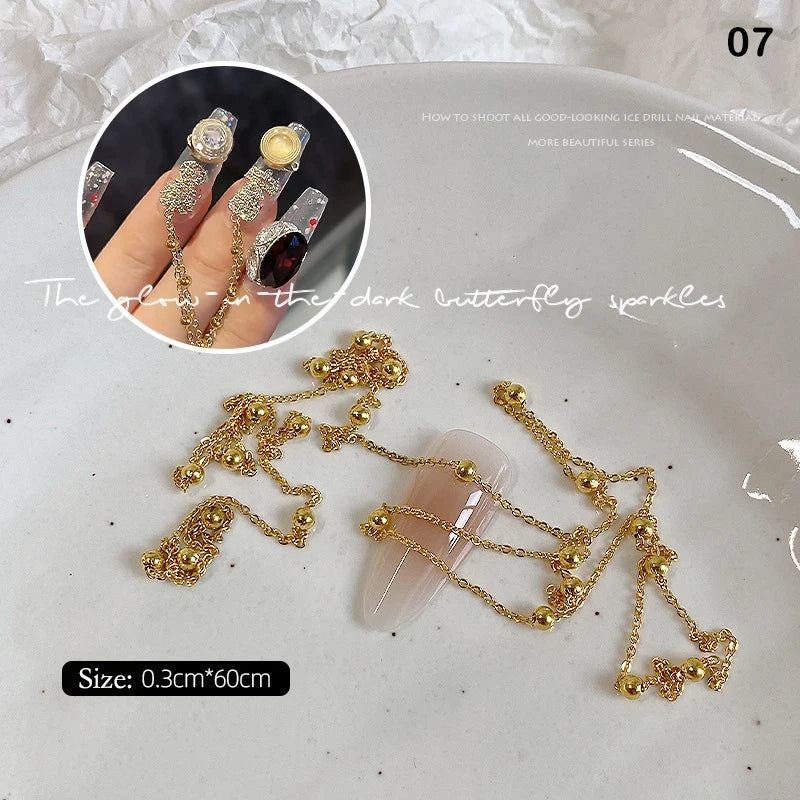Nail Chains Gold Silver Nail Stone Beads 60cm Decor 3D Alloy Punk Style Nail Decoration Nail Jewelry Nail Charm Accessories Peaceful Pleasures Health and Wellness 7