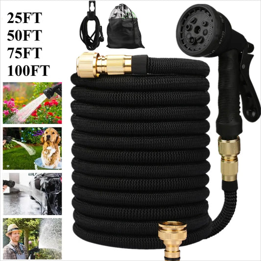 25/50/75/100ft Portable Garden Hose Water Gun For Cleaning Car Wash Machine Watering Sprinkler Durable Water Gun with Water Hose Peaceful Pleasures Health and Wellness